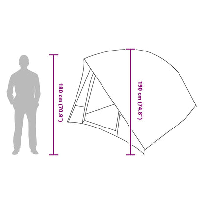 Zijaanzicht van de vidaXL Camping Tent met afmetingen en hoogte van 190 cm.