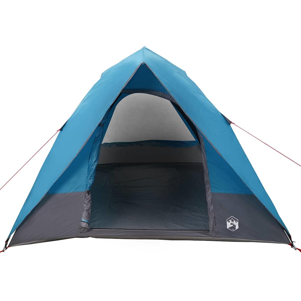 Zijaanzicht van de blauwe vidaXL campingtent met open ingang en ruime binnenruimte.