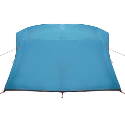 Blauwe vidaXL campingtent met een ruim dak, gezien vanuit bovenaanzicht.