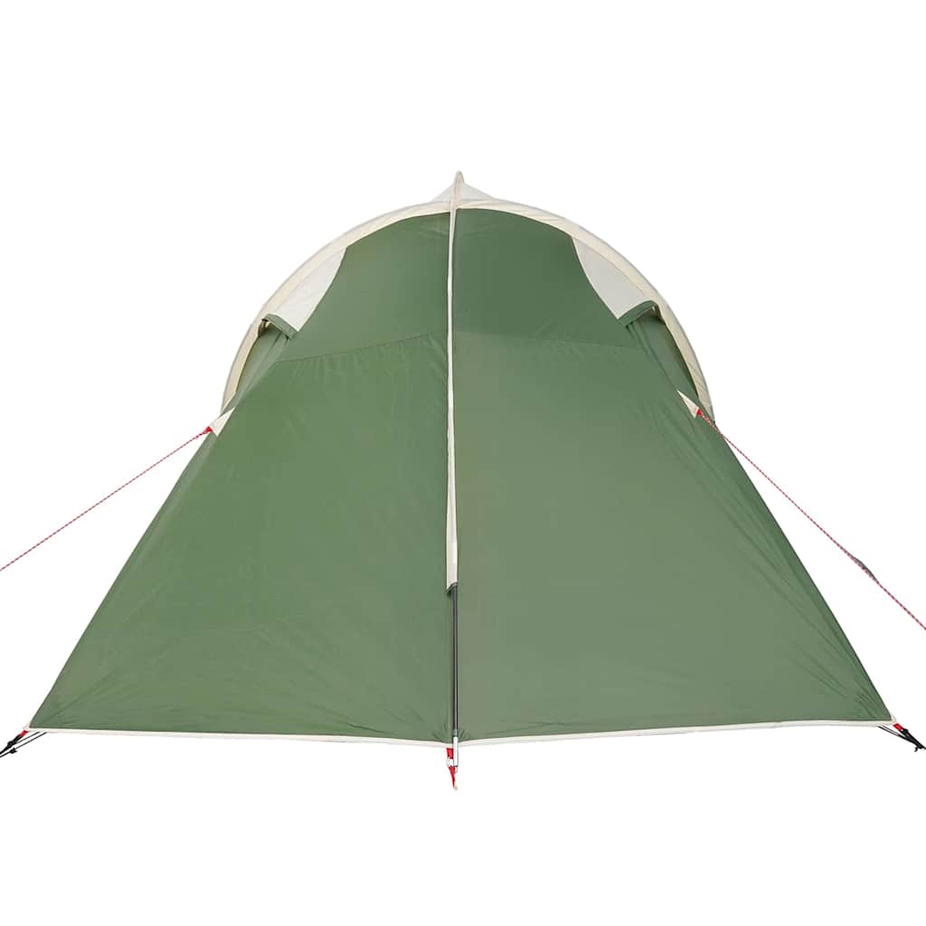 Zijaanzicht van de vidaXL Tunnel tent in groen, met stevige scheerlijnen.