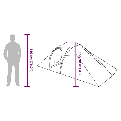 Zijaanzicht van de vidaXL Tunnel tent met afmetingen en in hoogte van 156 cm.