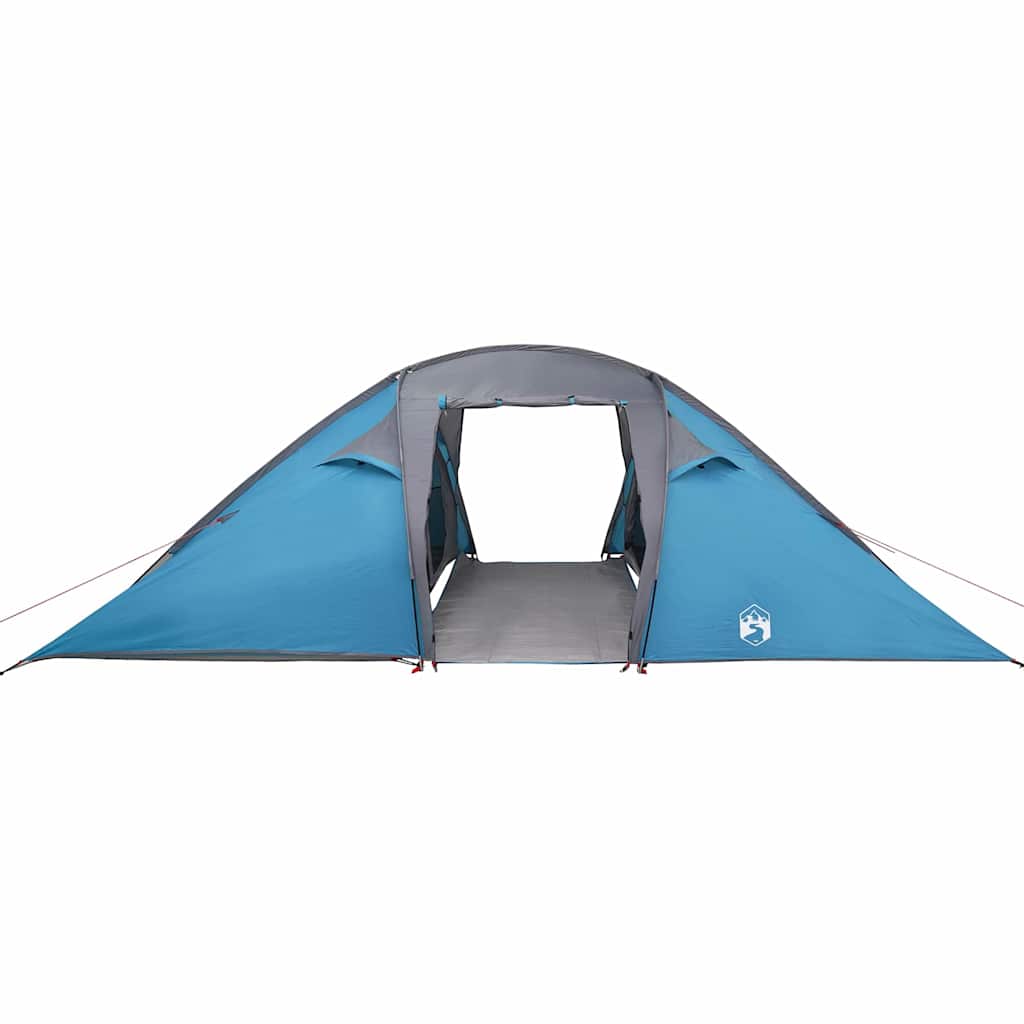 Blauwe vidaXL tunnel tent met grijze accenten en open ingang, zijaanzicht.