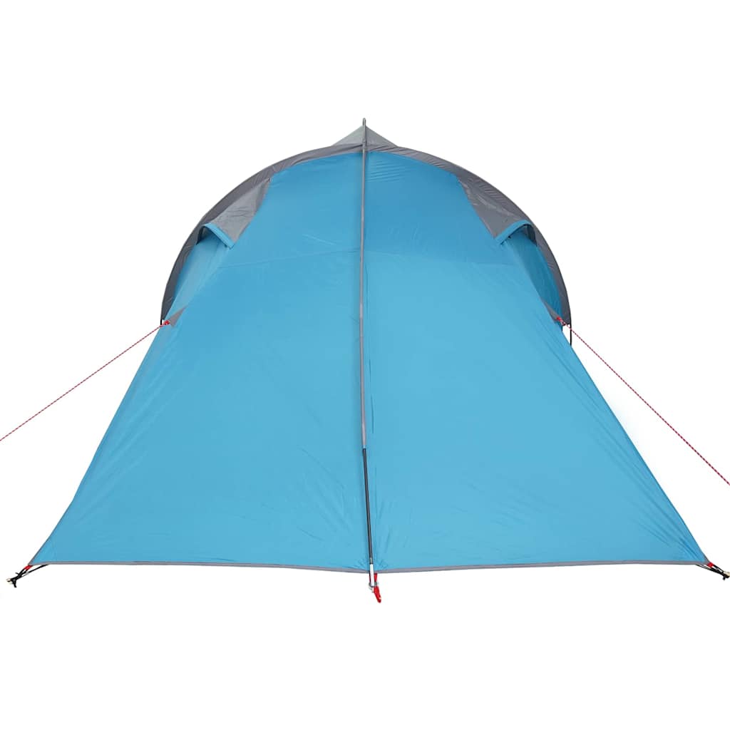 Zijaanzicht van de blauwe vidaXL Tunnel tent met een gebogen dak.