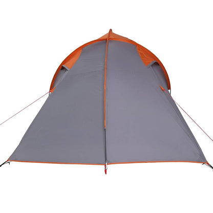 Detail van de grijze en oranje vidaXL Tunnel tent, zijaanzicht met stevige constructie.