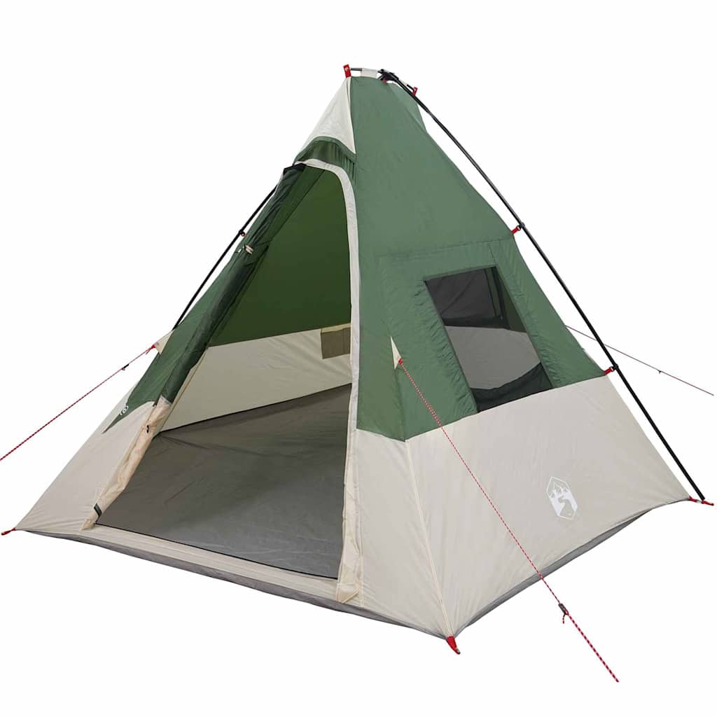 Detail van de vidaXL Tipi Tent in groen met open ingang en ventilatierooster.