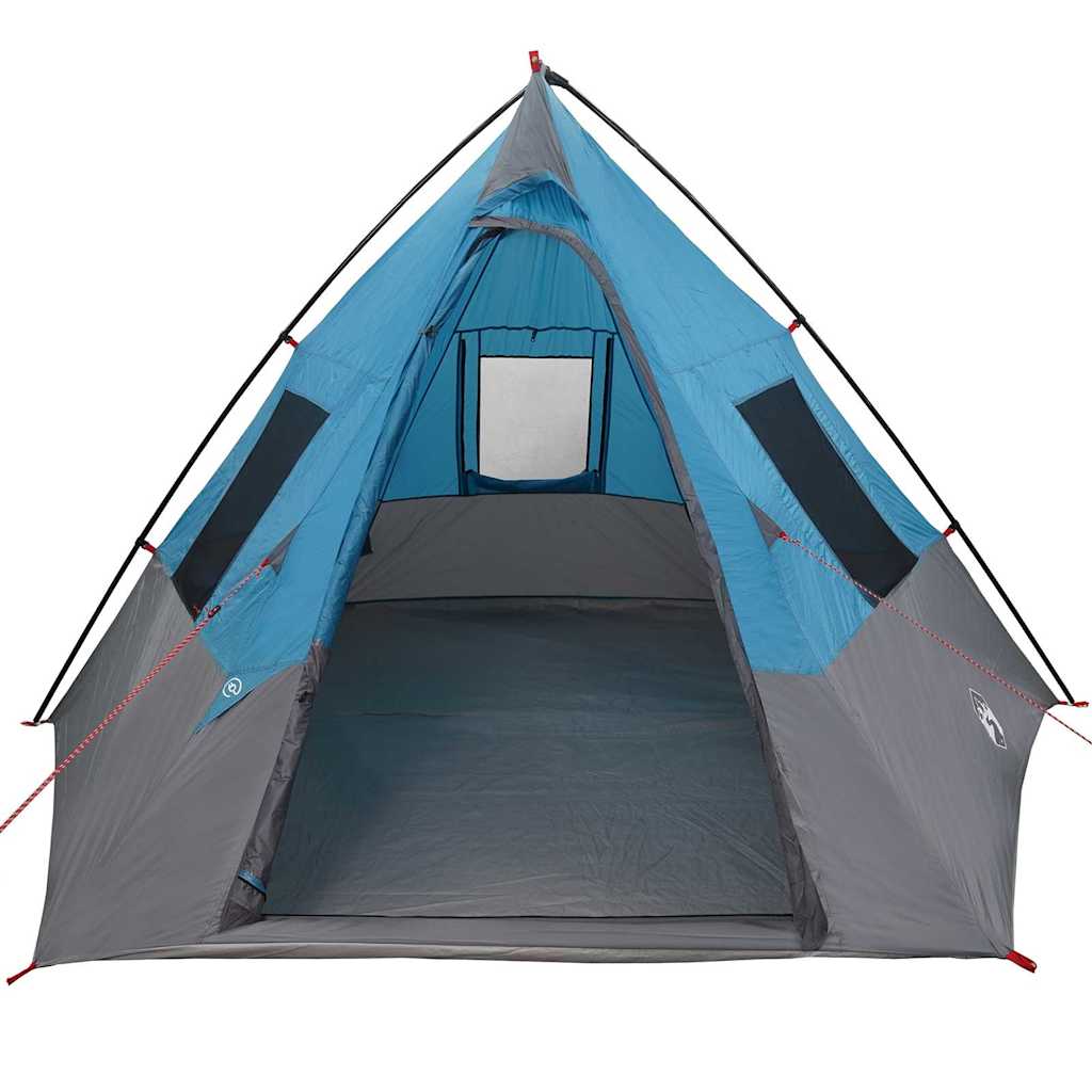 Detail van de vidaXL Tipi Tent in blauw, met zicht op de binnenruimte en ventilatieopeningen.