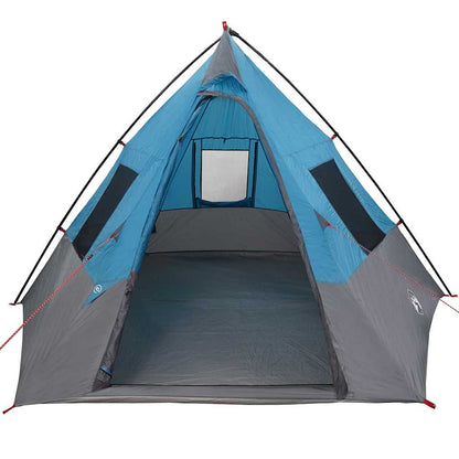 Detail van de vidaXL Tipi Tent in blauw, met zicht op de binnenruimte en ventilatieopeningen.