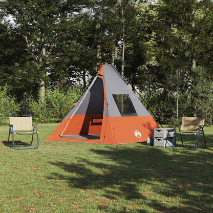 VidaXL Tipi Tent in grijs en oranje, ruime opstelling met stoelen in de natuur.