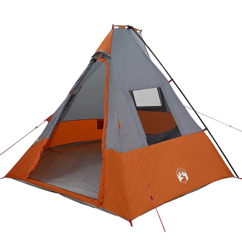 Detail van de vidaXL Tipi Tent in grijs en oranje, zijaanzicht met open ingang.