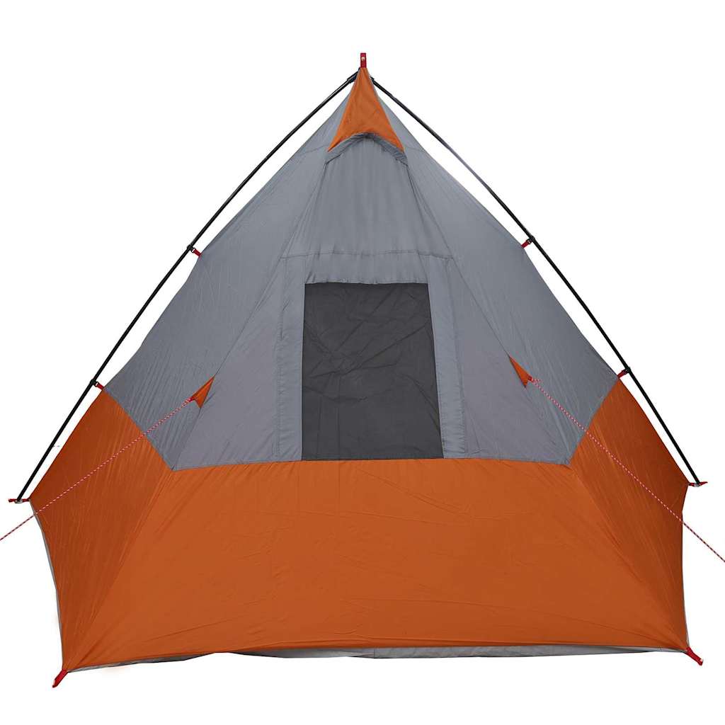 Detail van de vidaXL Tipi Tent in grijs met oranje, zijaanzicht met ingang.
