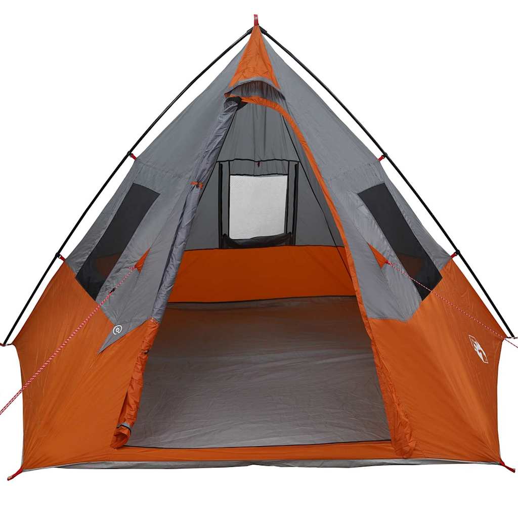 Detail van de grijs-oranje vidaXL Tipi Tent met open ingang en binnenruimte.