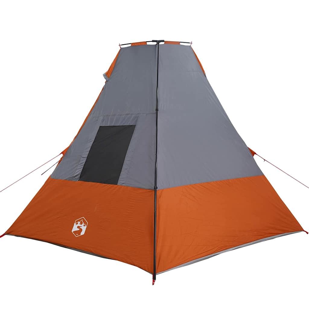 Detail van de vidaXL Tipi Tent in grijs en oranje, zijaanzicht met ingang.