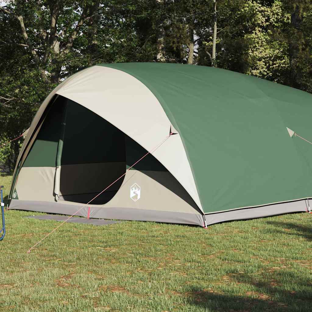 Detail van de vidaXL Tunnel tent in groen met een ruime ingang en stevige constructie.
