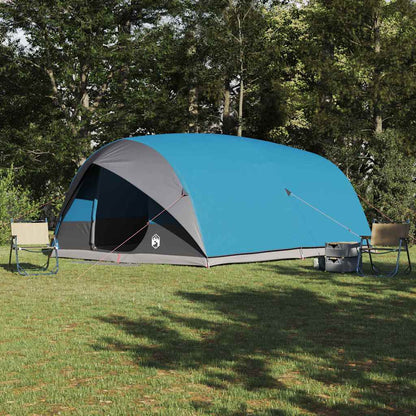Blauwe vidaXL tunnel tent met dak, ruime opstelling in de natuur.