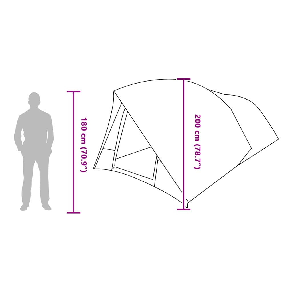 Detailweergave van de vidaXL Tunnel tent met dak, zijaanzicht met afmetingen.