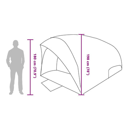Detail van de tunnel tent vidaXL met afmetingen en zijaanzicht van de ingang.