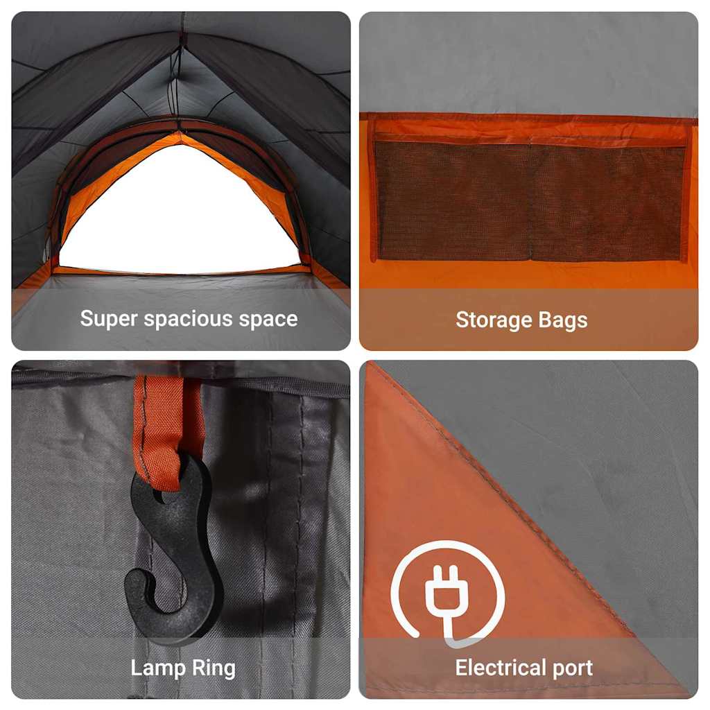 Detail van de binnenkant van de vidaXL Tunnel tent met opbergzakken en lampbevestiging.