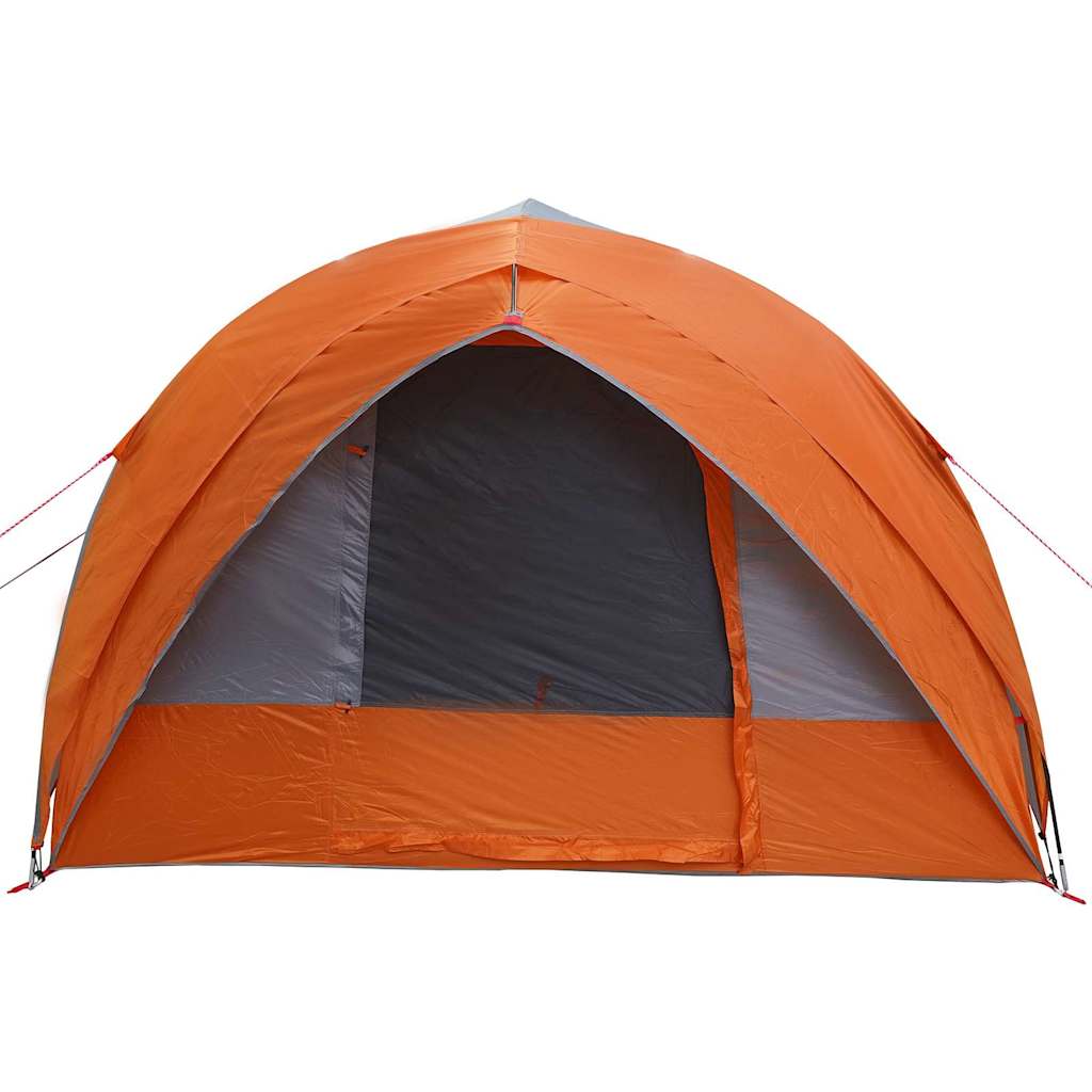 Detail van de vidaXL Tunnel tent in grijs en oranje, met een ruime ingang.