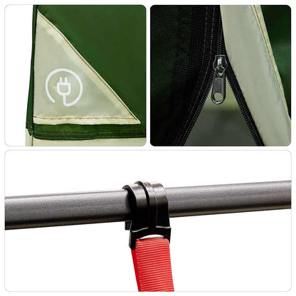 Detail van de vidaXL binnentent met E-Port, rits en bevestigingsclip in groen.