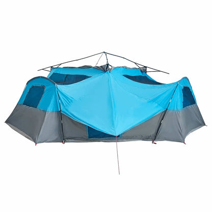 Detail van de blauwe vidaXL binnentent met dak, zijaanzicht met open tentdoek.