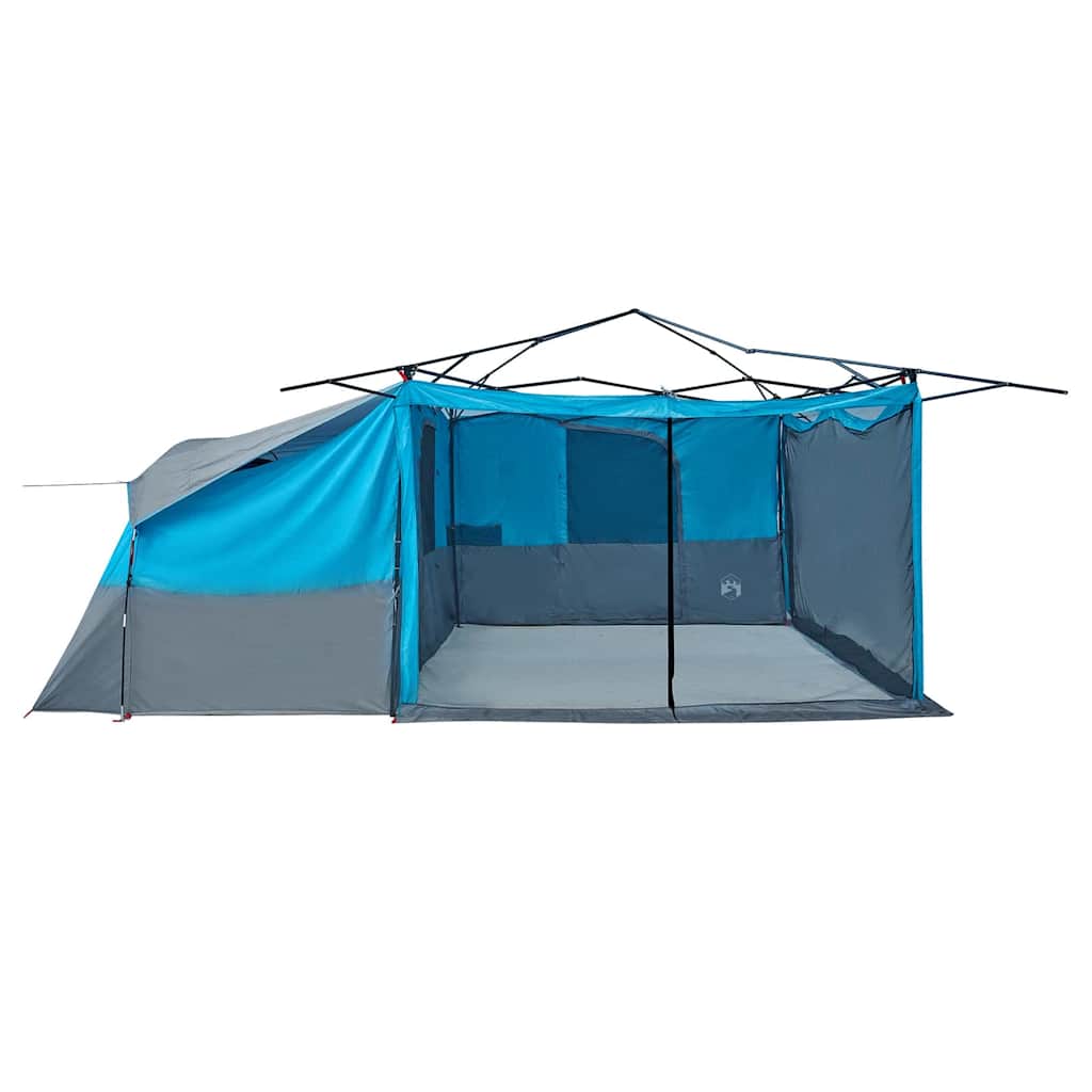 Zijaanzicht van de vidaXL Binnentent met dak in blauw, met ruime indeling en open ritsdeuren.