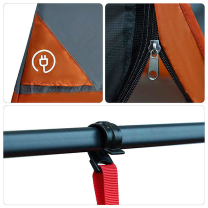 Detail van de vidaXL binnentent met E-port, rits en bevestigingsclip in grijs en oranje.