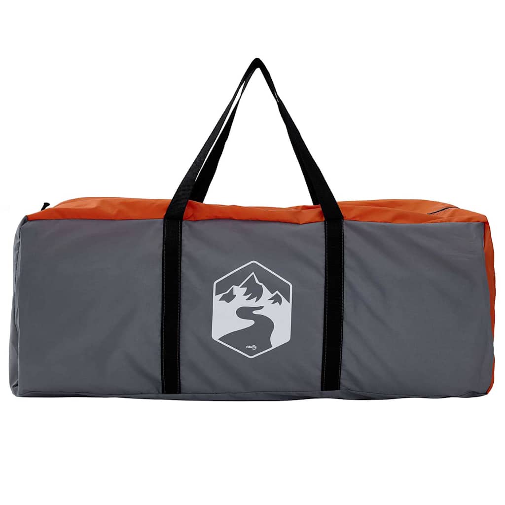 Grijze en oranje draagtas voor de vidaXL binnentent met logo en handvatten.