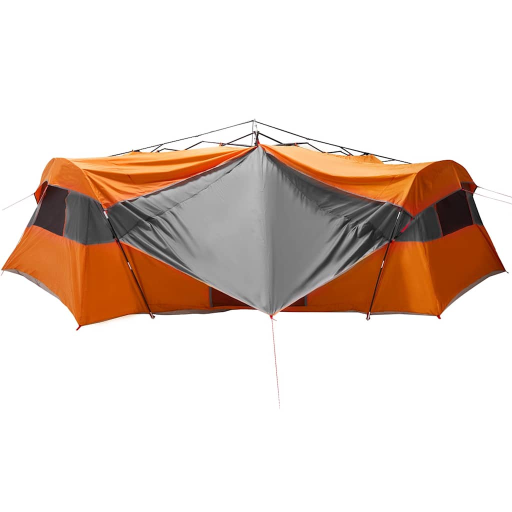 Detail van de grijze en oranje vidaXL binnentent met dak, zijaanzicht.