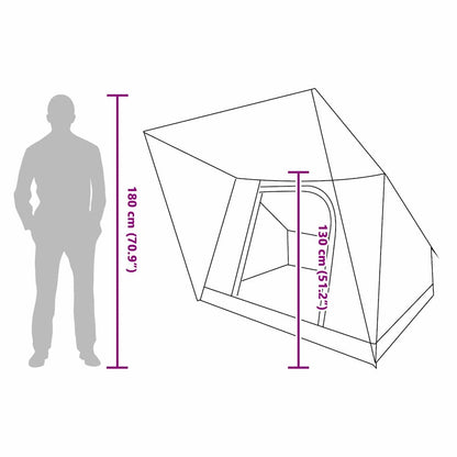 Zijaanzicht van de vidaXL Camping Tent met afmetingen en hoogte-indicatie.