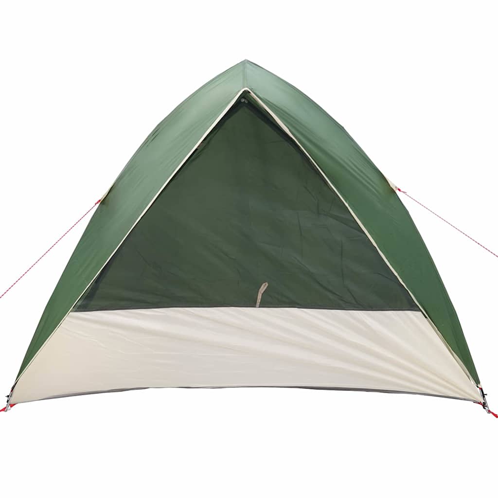 Detail van de groene vidaXL camping tent met dak en open voorkant.