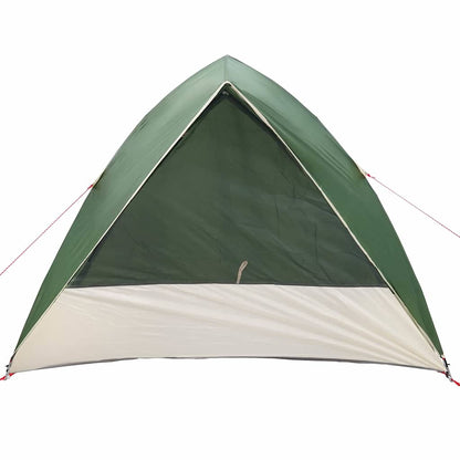 Detail van de groene vidaXL camping tent met dak en open voorkant.
