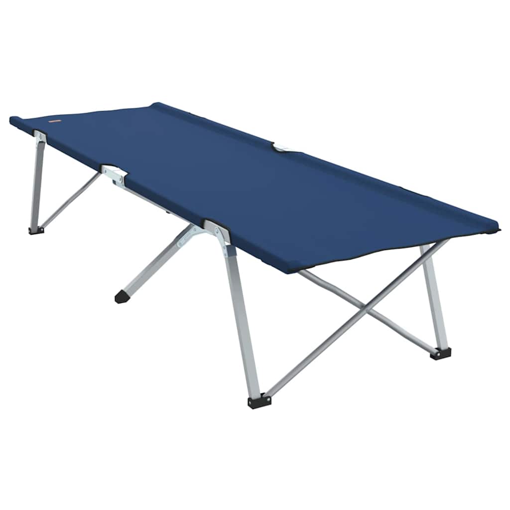 Zijaanzicht van het opvouwbare vidaXL campingbed in blauw met een stevig frame.