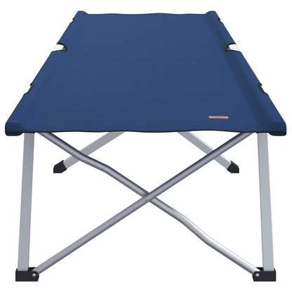 Zijaanzicht van het vidaXL opvouwbaar campingbed in blauw met stabiel stalen frame.
