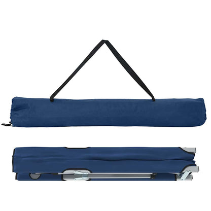 Detail van het opvouwbare vidaXL campingbed in blauw met handvat voor gemakkelijk transport.