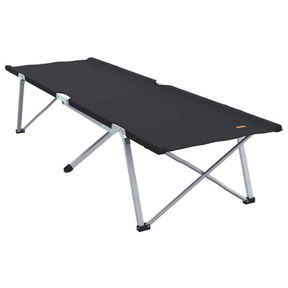 Zijaanzicht van het vidaXL opvouwbare campingbed in zwart, met stevig stalen frame.