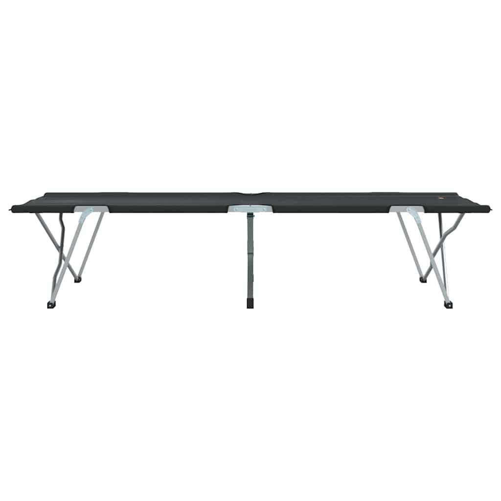 Zijaanzicht van het vidaXL opvouwbare campingbed in zwart, met stevig stalen frame.