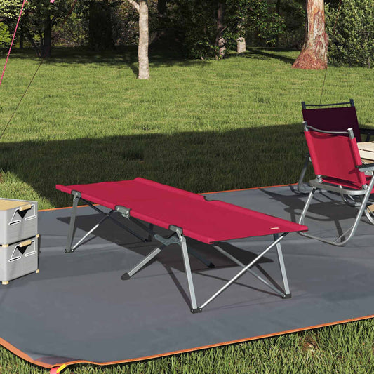 Rood vidaXL opvouwbaar camping bed in een groene buitenomgeving, perfect voor kampeerders.