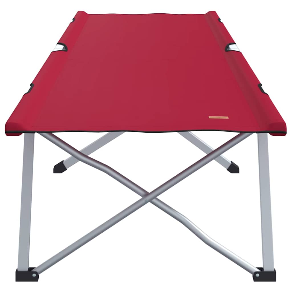 Zijaanzicht van het vidaXL opvouwbare camping bed in rood met een stevig frame.