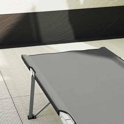 Detail van het opvouwbare vidaXL camping bed in grijs, zijaanzicht met stevige ondersteuning.