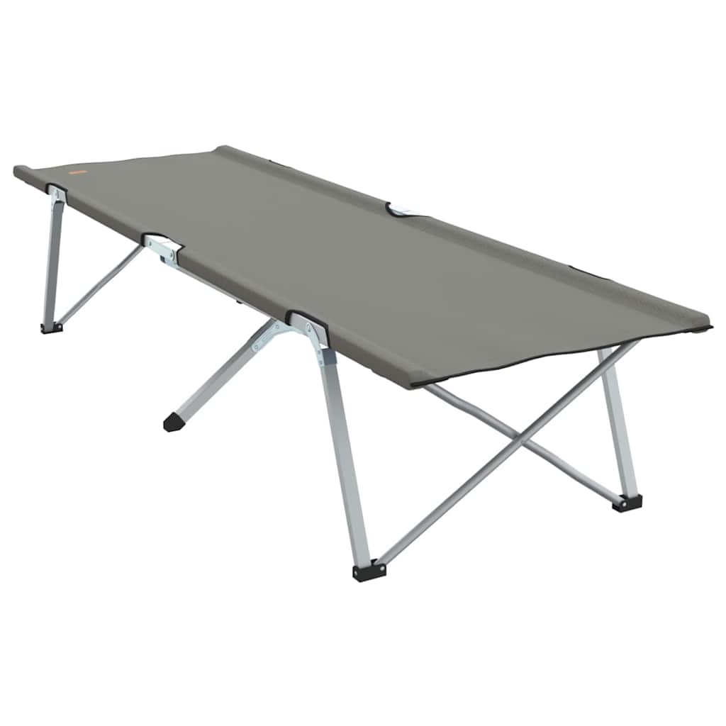 Zijaanzicht van het vidaXL opvouwbare camping bed in grijs met stevige poten.