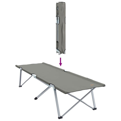 Detail van het opvouwbare vidaXL camping bed in grijs, met opgevouwen ontwerp.