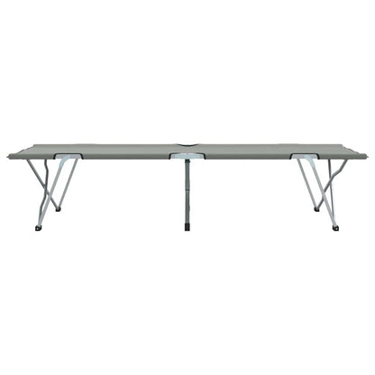Zijaanzicht van het vidaXL opvouwbare camping bed in grijs, met stevige poten en een minimalistisch ontwerp.