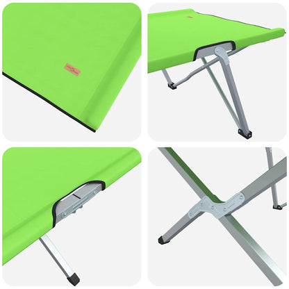 Detail van het groene vidaXL opvouwbare camping bed met stevige metalen poten en bevestigingsclips.