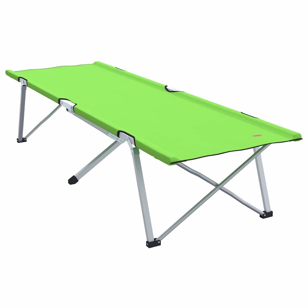 Detail van het vidaXL opvouwbaar camping bed in groen, zijaanzicht met ingeklapte poten.