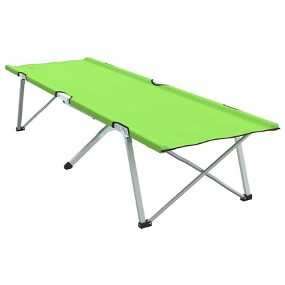 Detail van het vidaXL opvouwbare camping bed in groen, zijaanzicht met open frame.