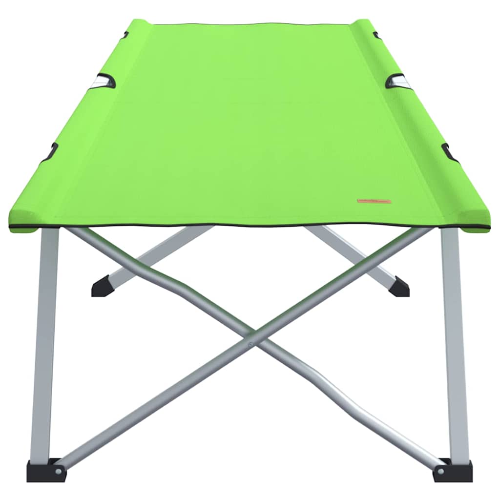 Zijaanzicht van het vidaXL opvouwbare camping bed in groen, met stevig frame.