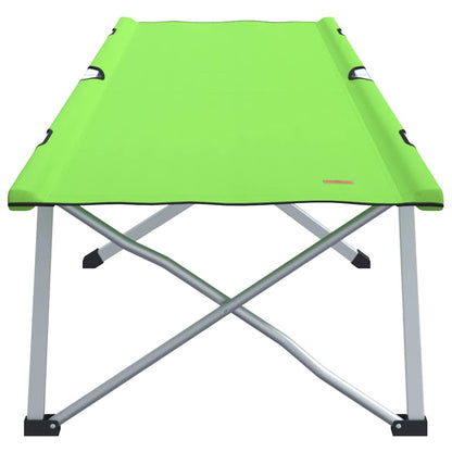 Zijaanzicht van het vidaXL opvouwbare camping bed in groen, met stevig frame.