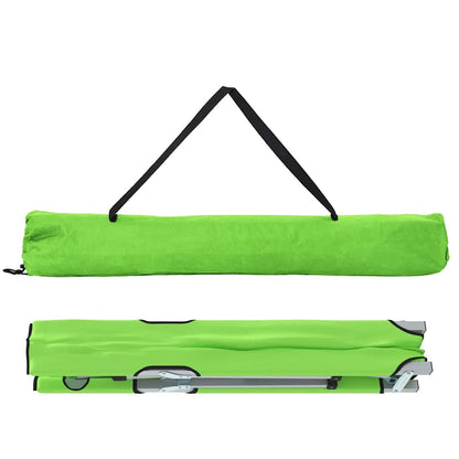 Opgevouwen vidaXL Camping Bed in groen met handvat voor eenvoudig transport.