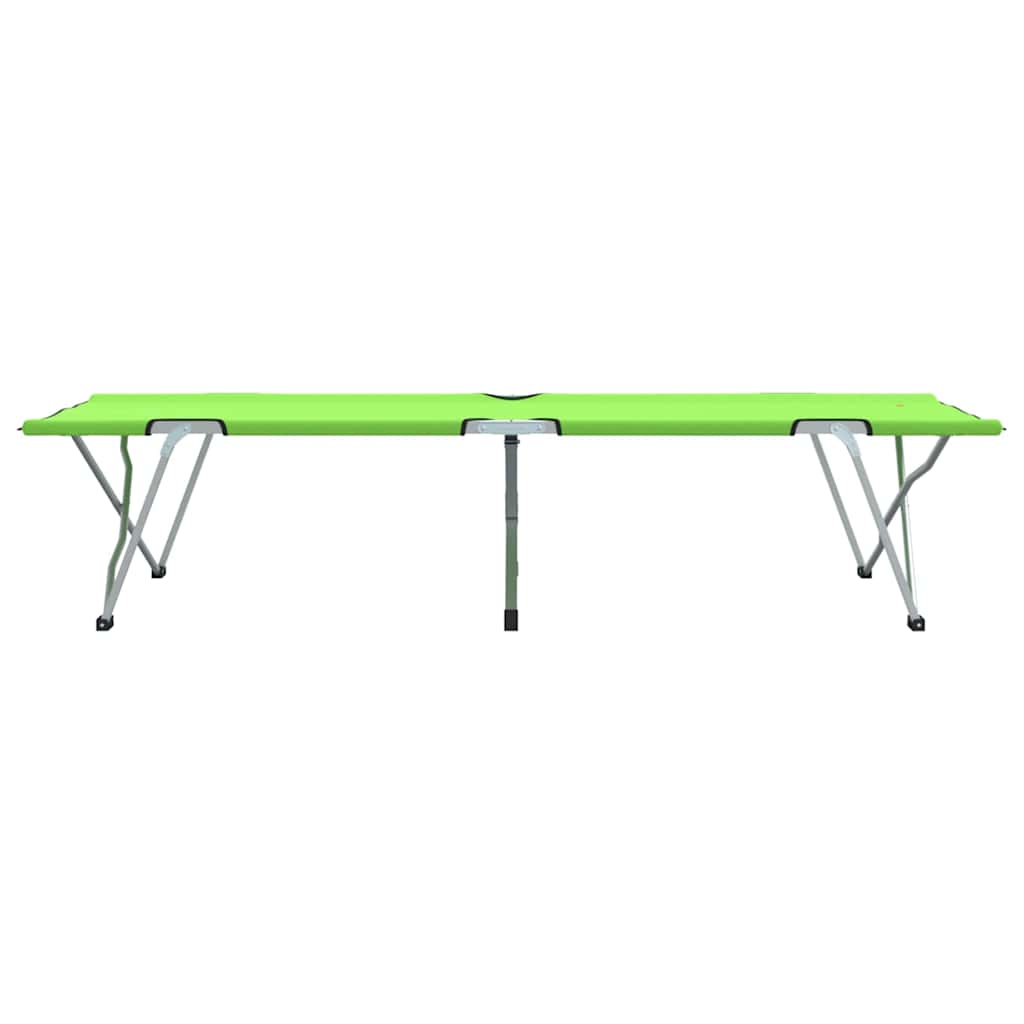 Zijaanzicht van het vidaXL Opvouwbaar Camping Bed in groen, met stevige metalen poten.
