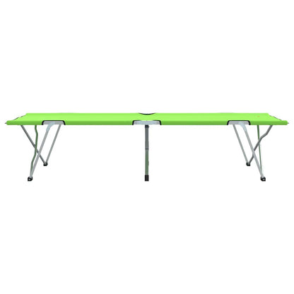 Zijaanzicht van het vidaXL Opvouwbaar Camping Bed in groen, met stevige metalen poten.
